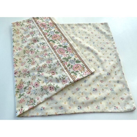 Vintage 1980s pillowcase, beige, pink pastel floral, single pillow sham - Picture 5 of 8